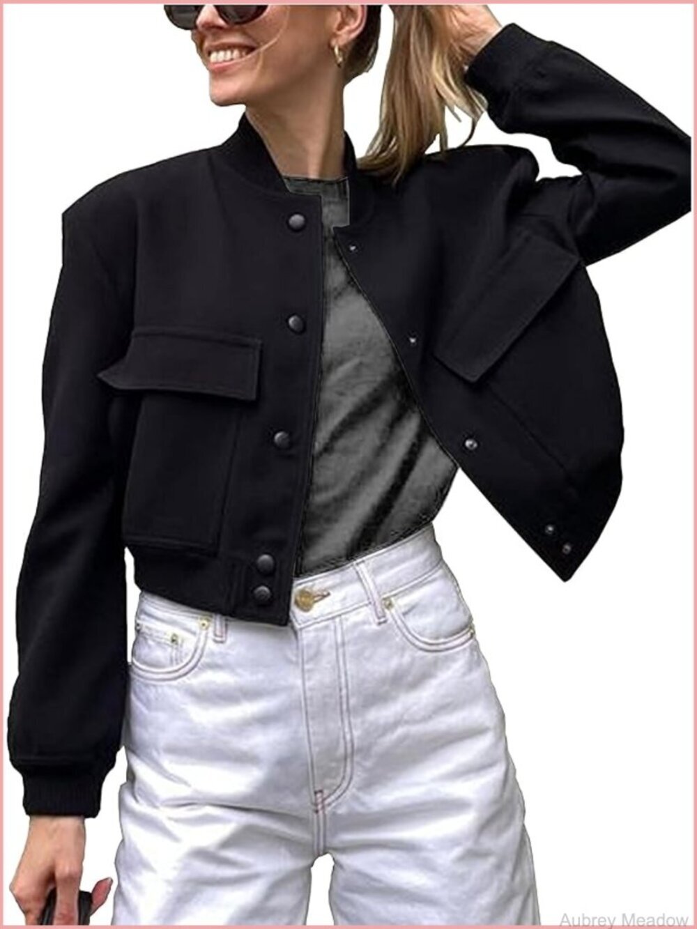 Women's Cropped Bomber Jacket Varsity Shacket with Pockets